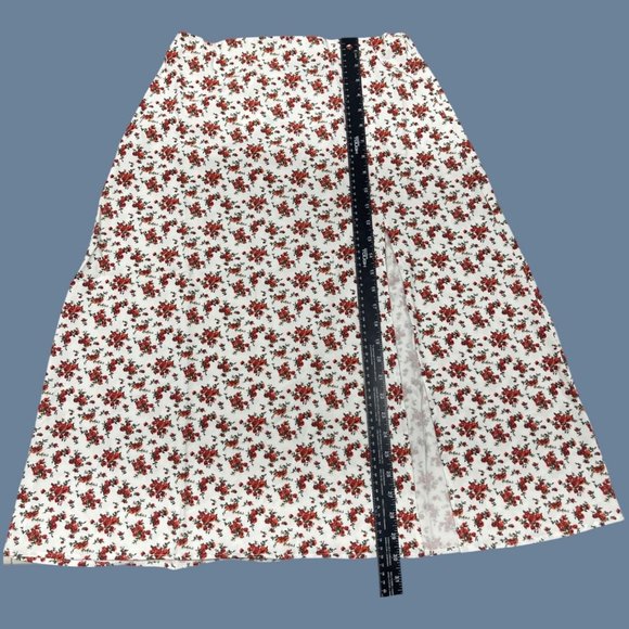 Danielle Bertnstein White & Red Floral Slip Midi Skirt with Side Slit Women - Picture 6 of 8